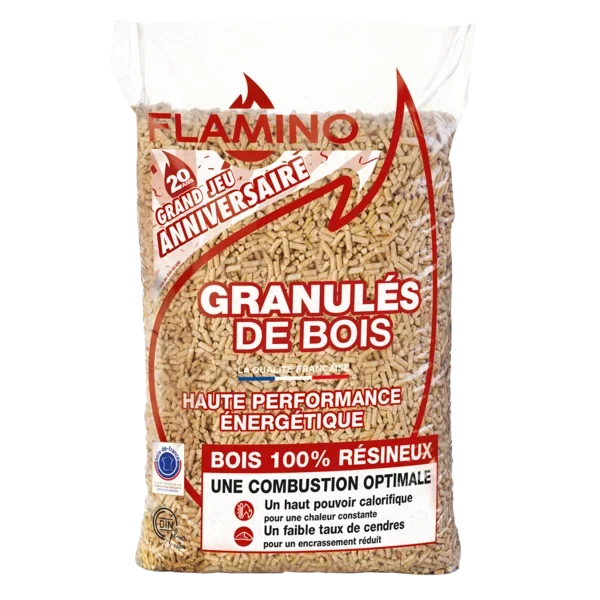 Granulés de bois FLAMINO Premium DINplus – Palette de 70 sacs de 15 kg